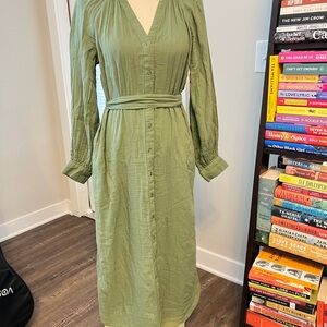 Old Navy Waist Defined Olive Long Sleeve Midi Dress